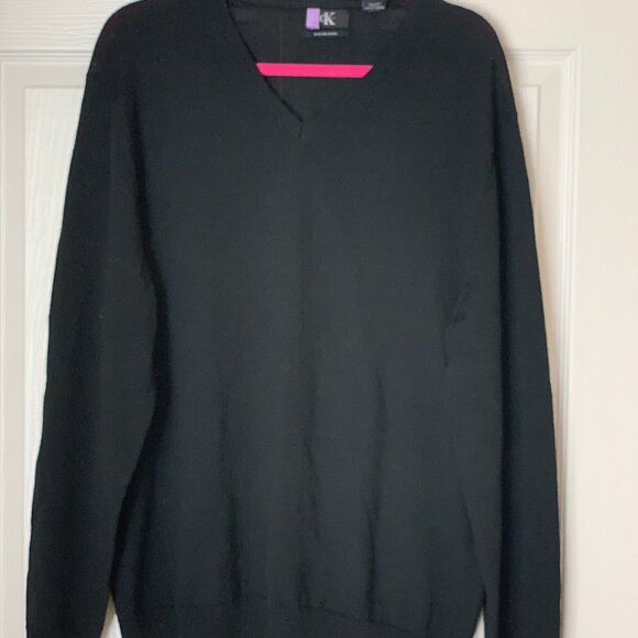 ELXTRA FINE MERINO WOOL Calvin Klein Black Mens V Neck Long Sleeve Calvi… - Picture 4 of 11